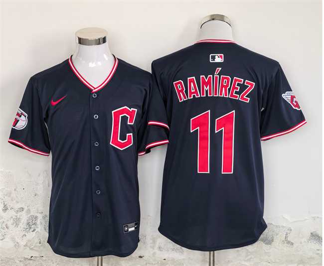 Mens Cleveland Guardians #11 Jose Ramirez Navy Stitched Jersey
